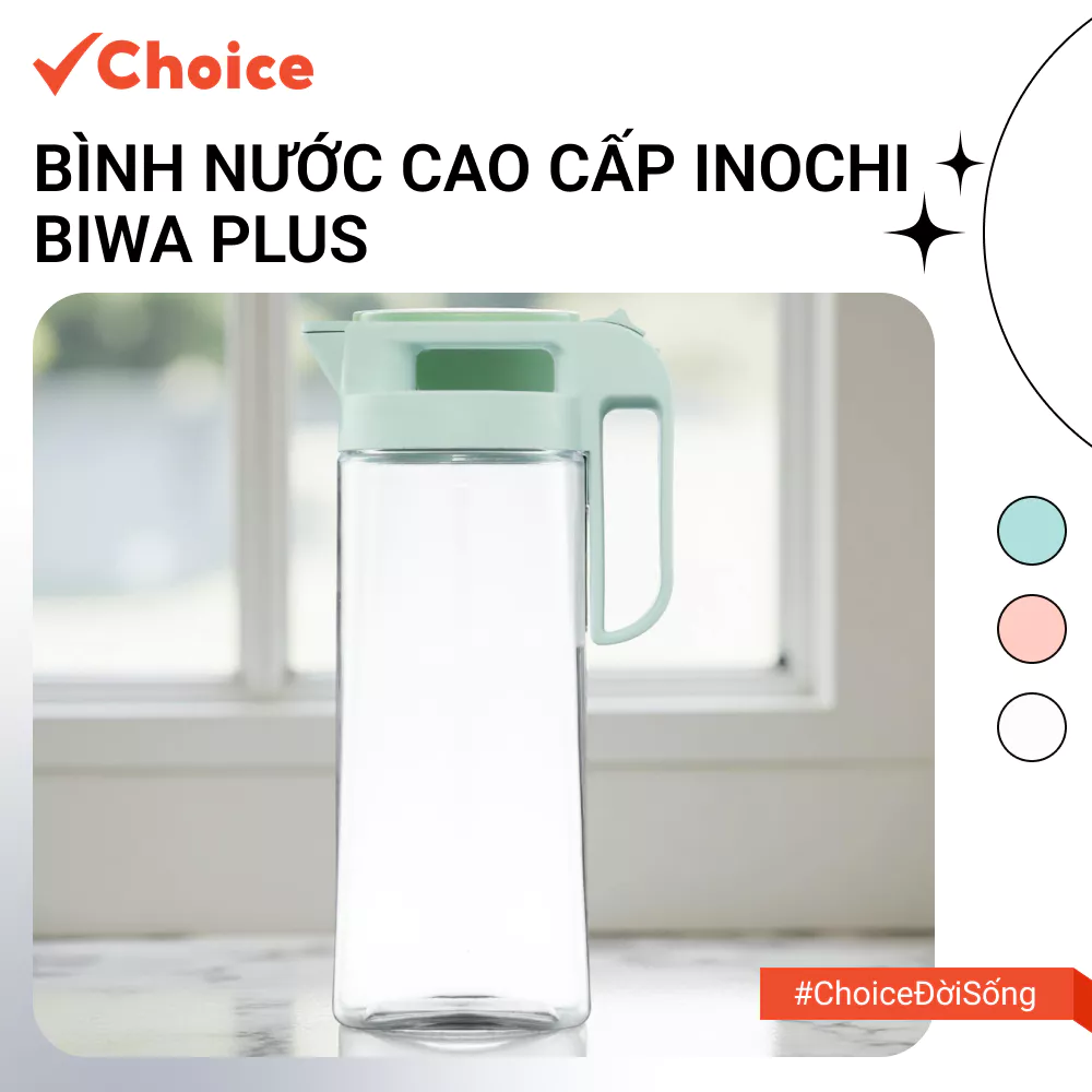 [Choice] Bình nước cao cấp Inochi - Biwa Plus LS1-2620-806 dung tích lớn 2.1L
