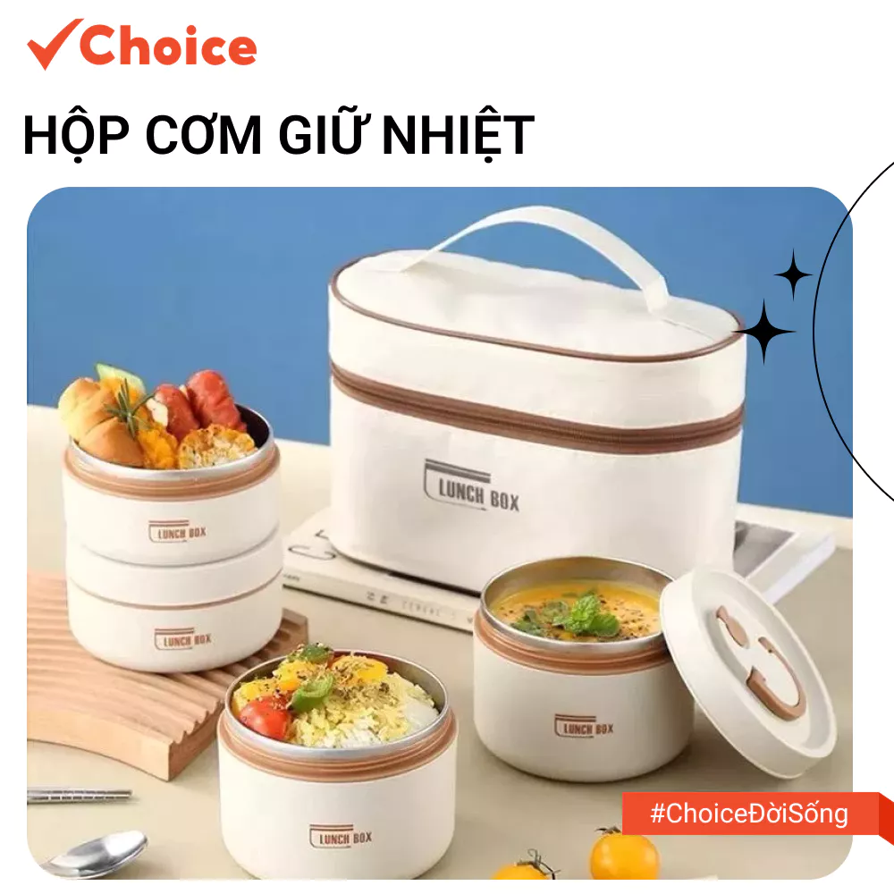 [New] [Choice] Hộp Đựng Cơm Giữ Nhiệt LS1-1778-6 Kèm Túi, 3 Tầng Bằng Thép Không Gỉ 304