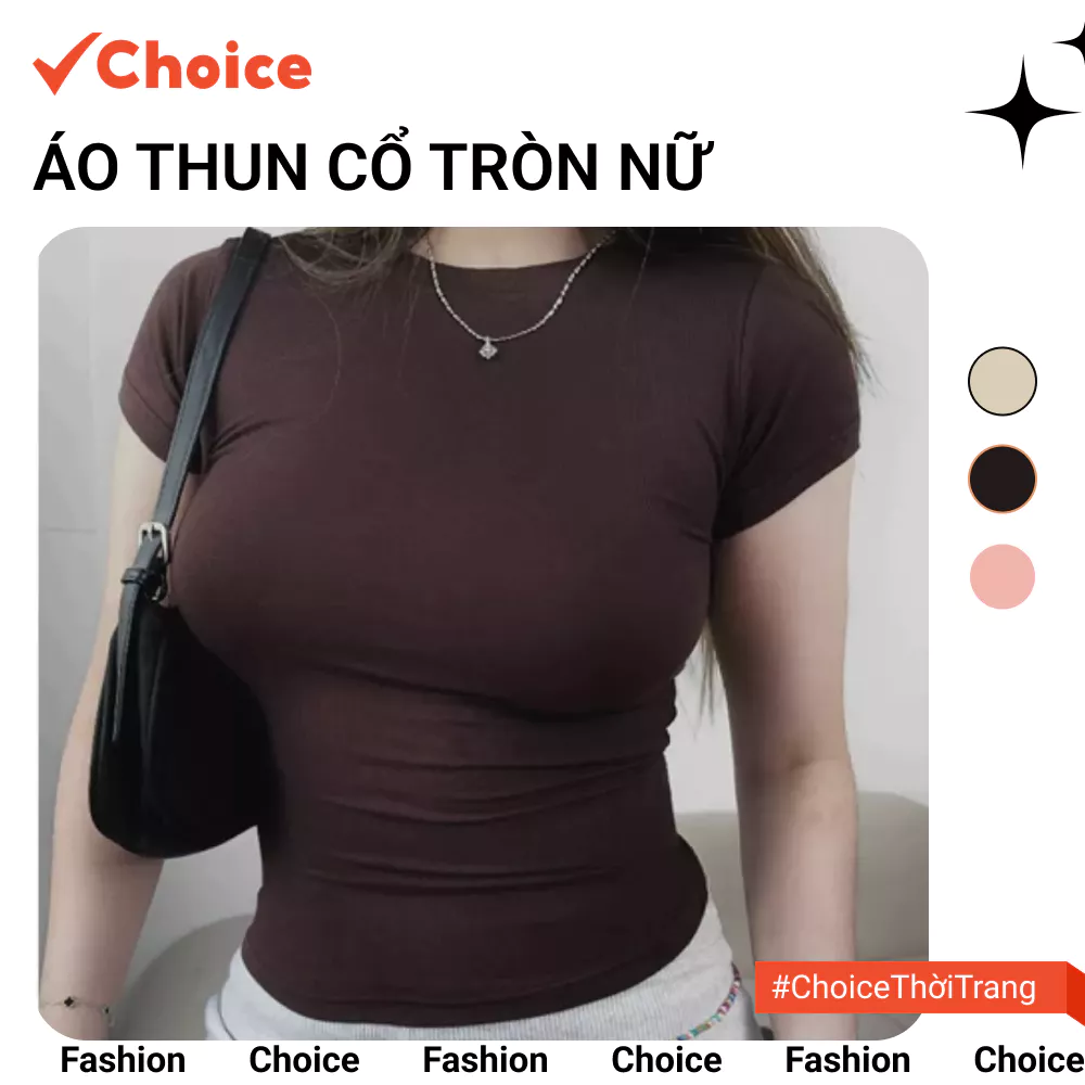 [New] [Choice] Áo thun nữ cổ tròn FA1-0044-14 phong cách đơn giản chất thun gân co giãn ôm body