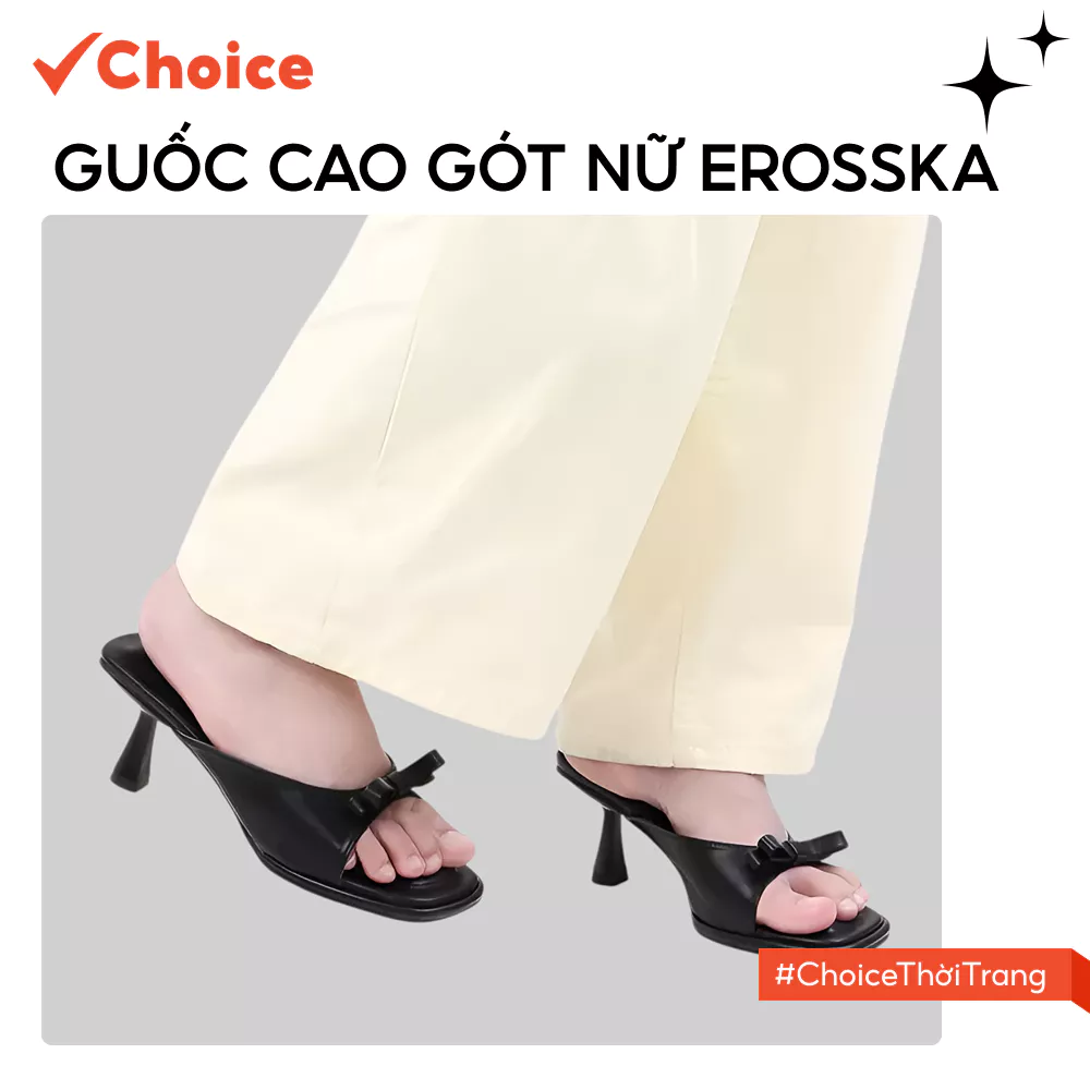 [New] [Choice] Guốc Cao Gót Nữ Erosska EM126 Đính Nơ Thời Trang, Cao 6cm