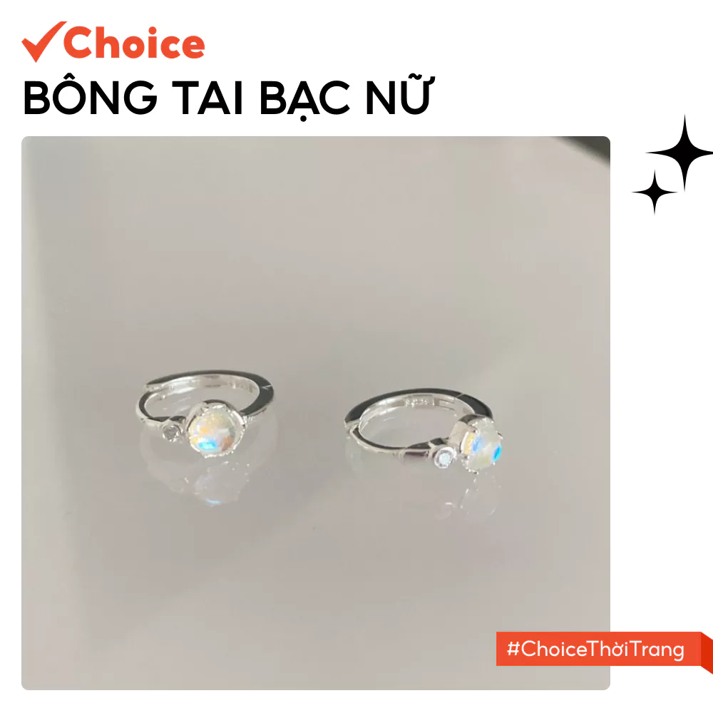 [Choice] Bông Tai Bạc Nữ FA2-2326-154 Đá Moonstone Dáng Tròn, Lấp Lánh, B0473