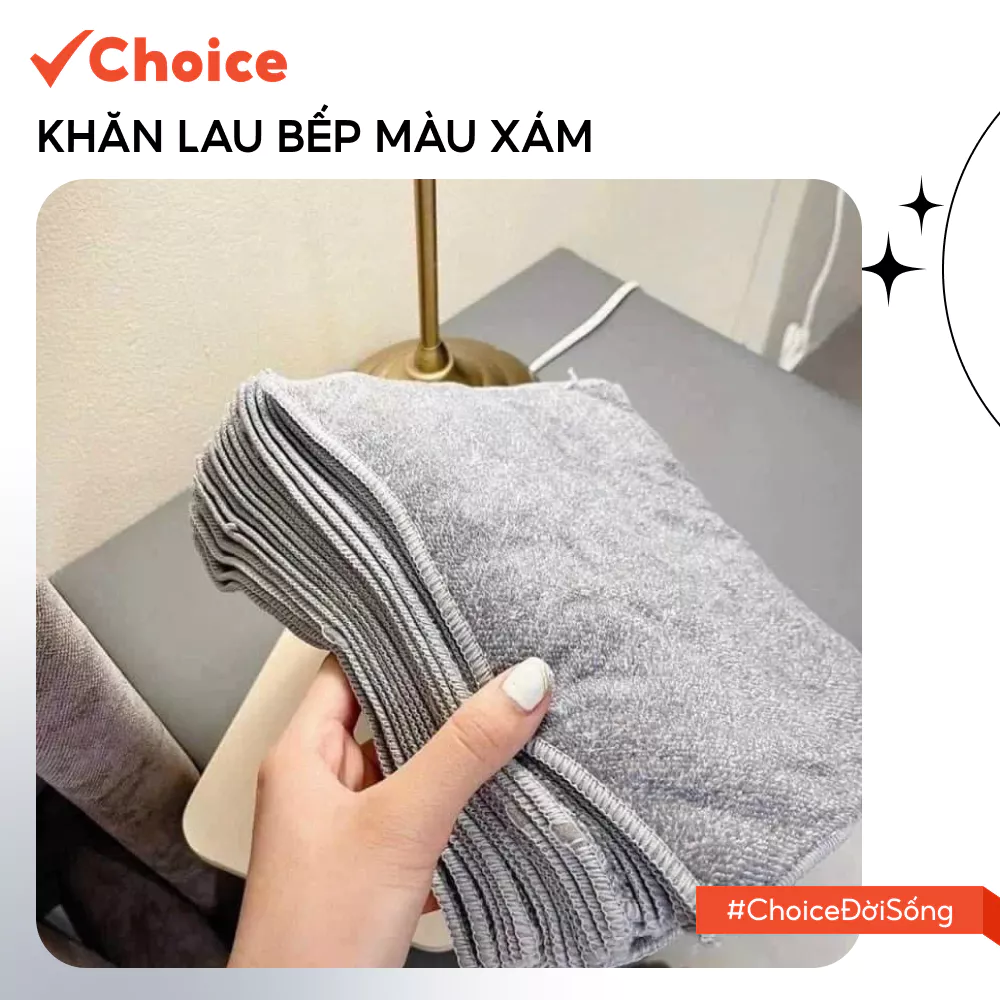 [Choice] Khăn Lau Bếp Màu Xám HTD150 Không Viền, 20*20cm, Đa Năng, Tiện Dụng