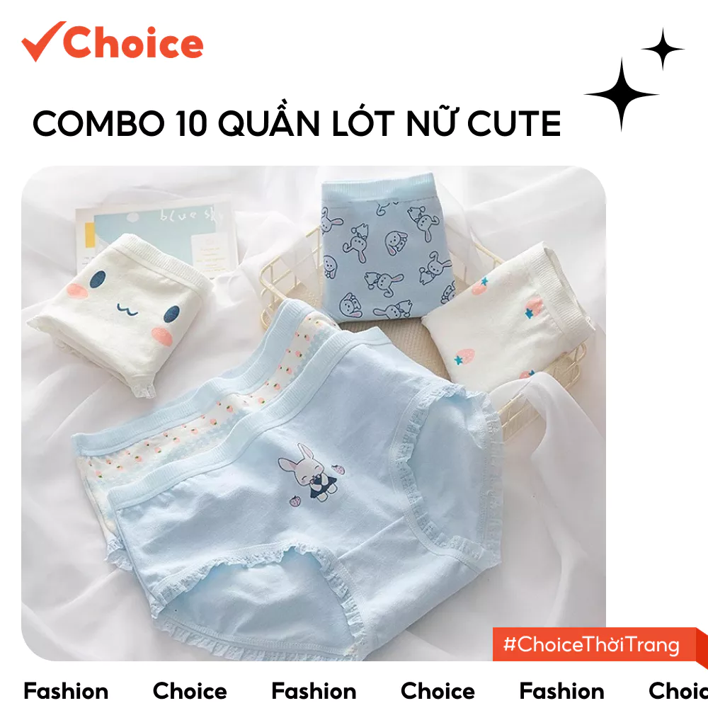 [New] [Choice] Set 10 Quần Lót Nữ QLS50 Cotton Thỏ Con Xinh Yêu Ngang Eo Thời Trang Dễ Thương