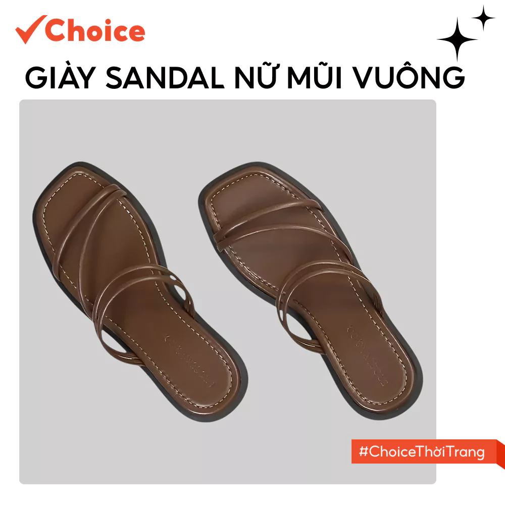[New] [Choice] Giày Sandal Nữ Mũi Vuông EM105 Phối Dây Quai Mảnh, Mang Được 2 Kiểu, Cao 2cm