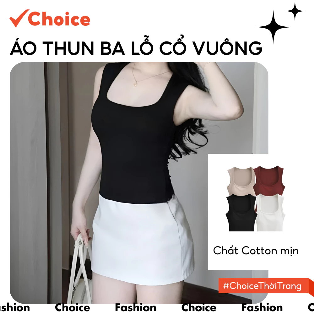 [Choice] Áo Thun Ba Lỗ Cổ Vuông FA1-2711-923 Cotton Mịn, Tanktop Năng Động