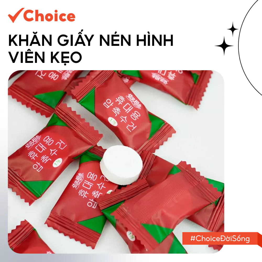 [Choice] Khăn giấy nén hình viên kẹo LS1-2749-490 đa năng du lịch dùng 1 lần