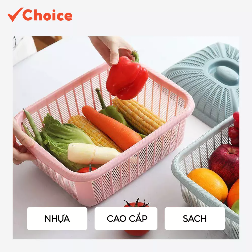 [New] [Choice] Rổ Nhựa Việt Nhật NH449 Vuông Có Nắp Đậy Đựng Rau Củ Quả Cao Cấp 3270