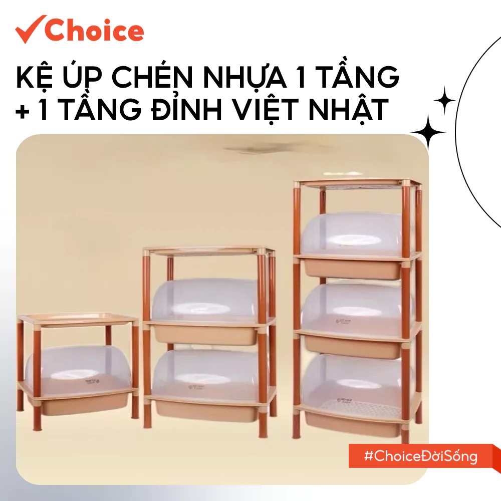 [Choice] Kệ úp chén nhựa Việt Nhật NH148 1 tầng + 1 Tầng đỉnh có nắp đậy, đồ dùng bằng nhựa cao cấp