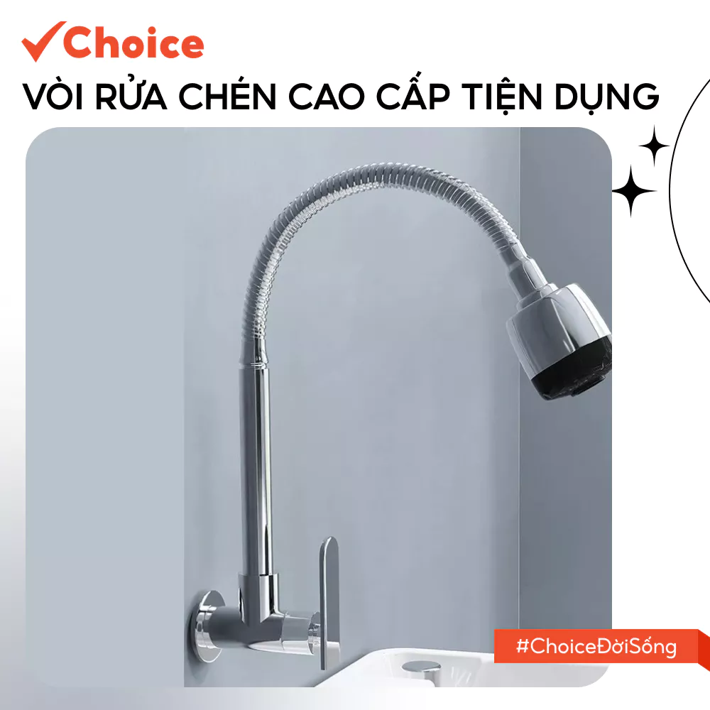 [Choice] Vòi Rửa Chén Lạnh LS1-2807-660 Cần Mềm, Lò Xo Gắn Tường, 2 Chế Độ Nước Cao Cấp, Tiện Dụng
