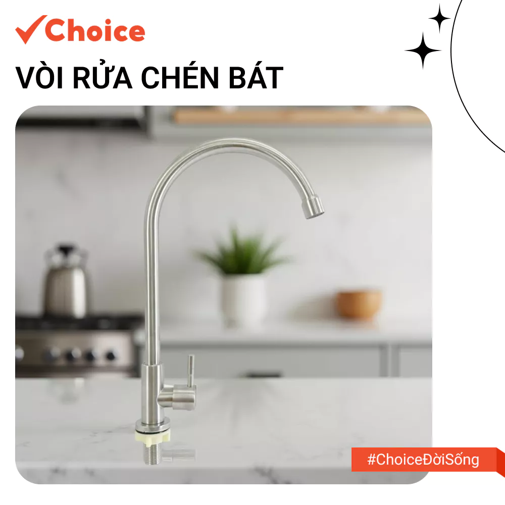 [Choice] Vòi Rửa Chén Bát LS1-2807-740 Lạnh Inox 304 Xoay 360° - Dùng Cho 2 Hộc Chậu