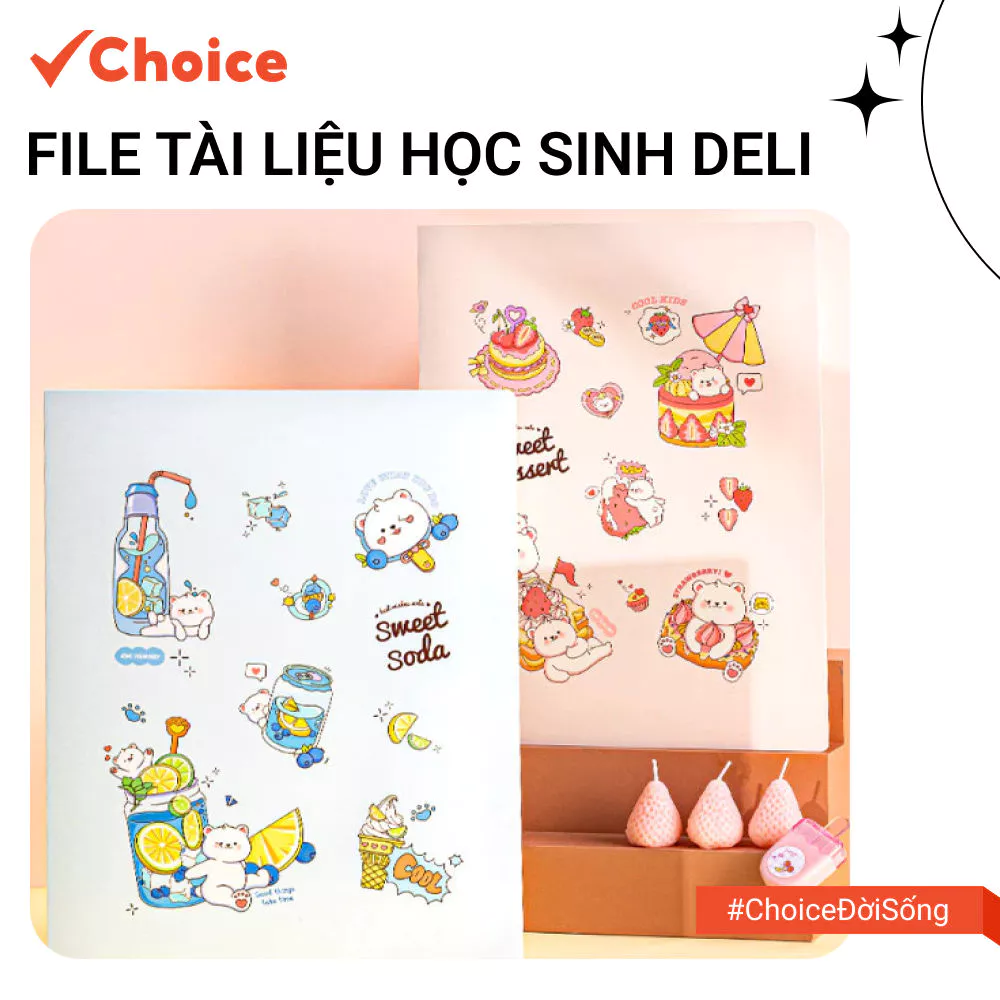 [Choice] File Tài Liệu Học Sinh Deli LS1-2100-1010 Đa Năng, 30 Lá, Màu Pastel, Size A4