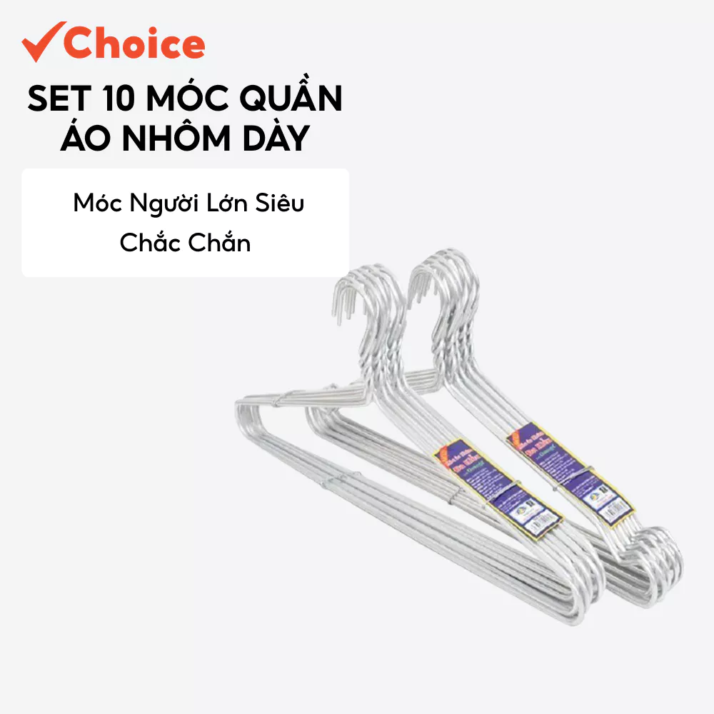 [Choice] Set 10 Móc Quần Áo Nhôm Dày LS1-2749-248 Siêu Chắc Chắn, Móc Người Lớn