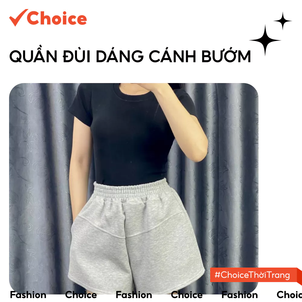 [New] [Choice] Quần Đùi Dáng Cánh Bướm FA1-0044-34 Chất Nỉ Sau Thêu Chữ, Lưng Chun Co Giãn