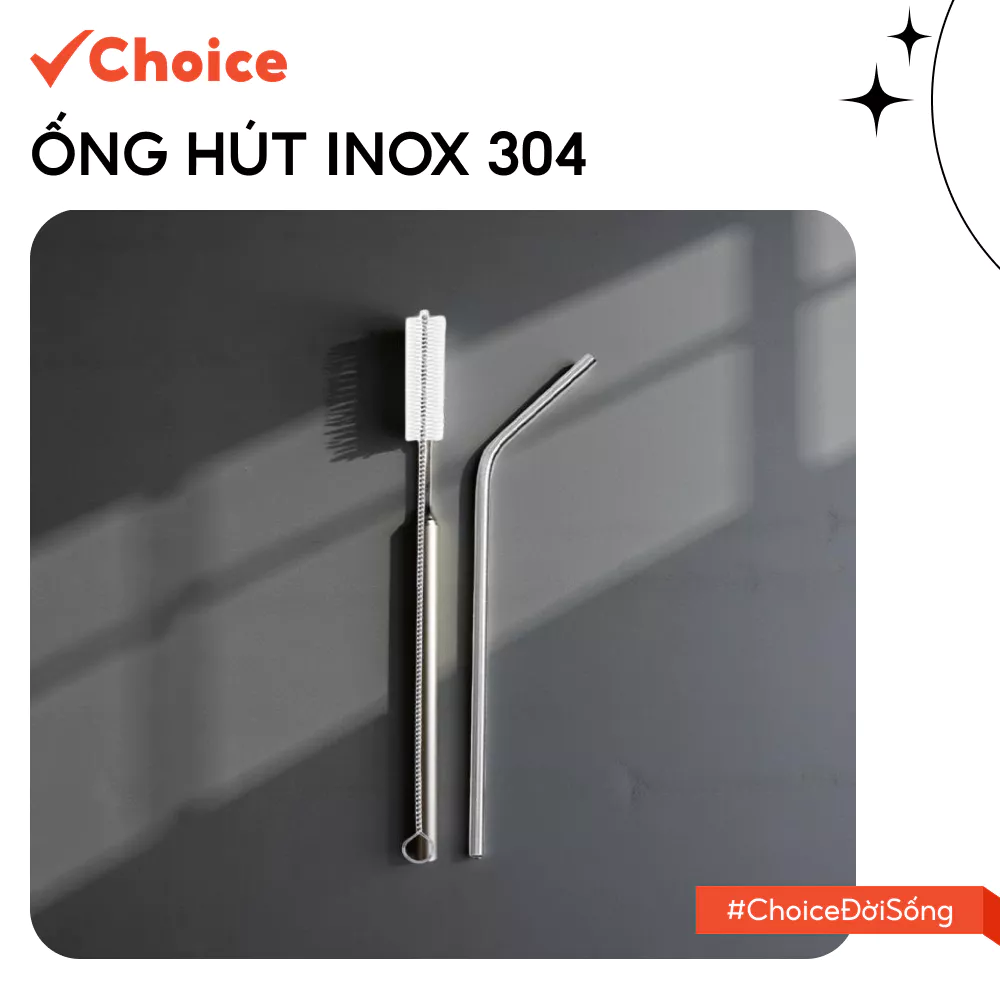 [Choice] Ống hút inox 304 LS1-2788-90 kèm cọ vệ sinh