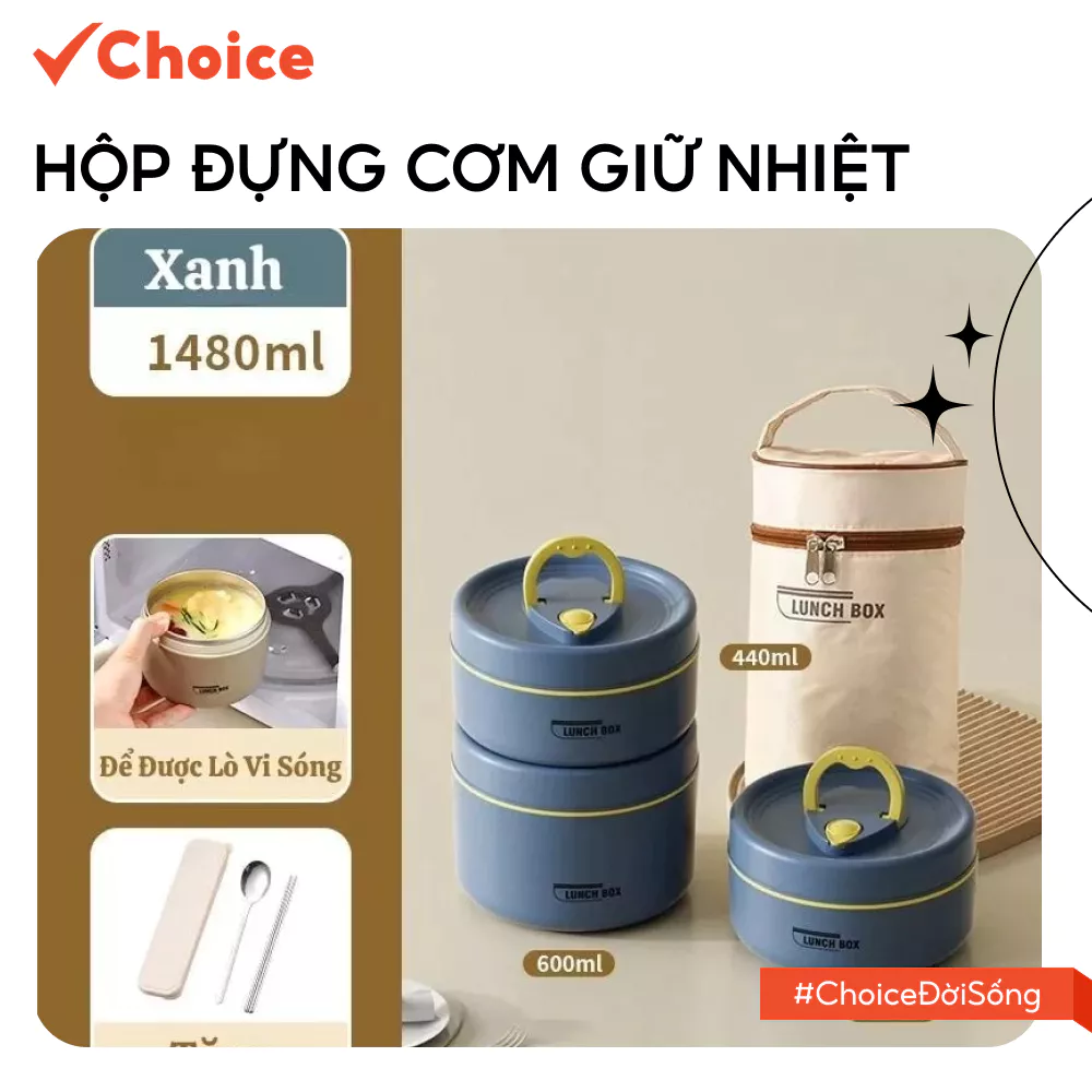 [New] [Choice] Hộp đựng cơm giữ nhiệt văn phòng LS1-0916-123 chia ngăn cặp lồng inox 304