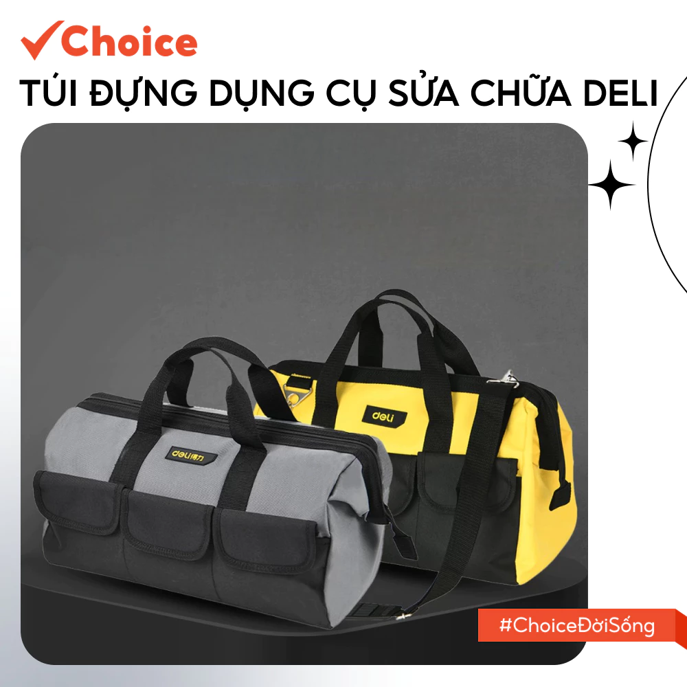 [Choice] Túi Đựng Dụng Cụ Sửa Chữa Deli LS1-2100-993 Chất Vải Oxford, Chống Thấm Nước, Nhiều Ngăn To