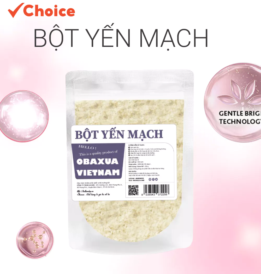 [New] [Choice] Bột yến mạch Obaxua OG128 nguyên chất xay mịn 250gr - trắng da, chống nám