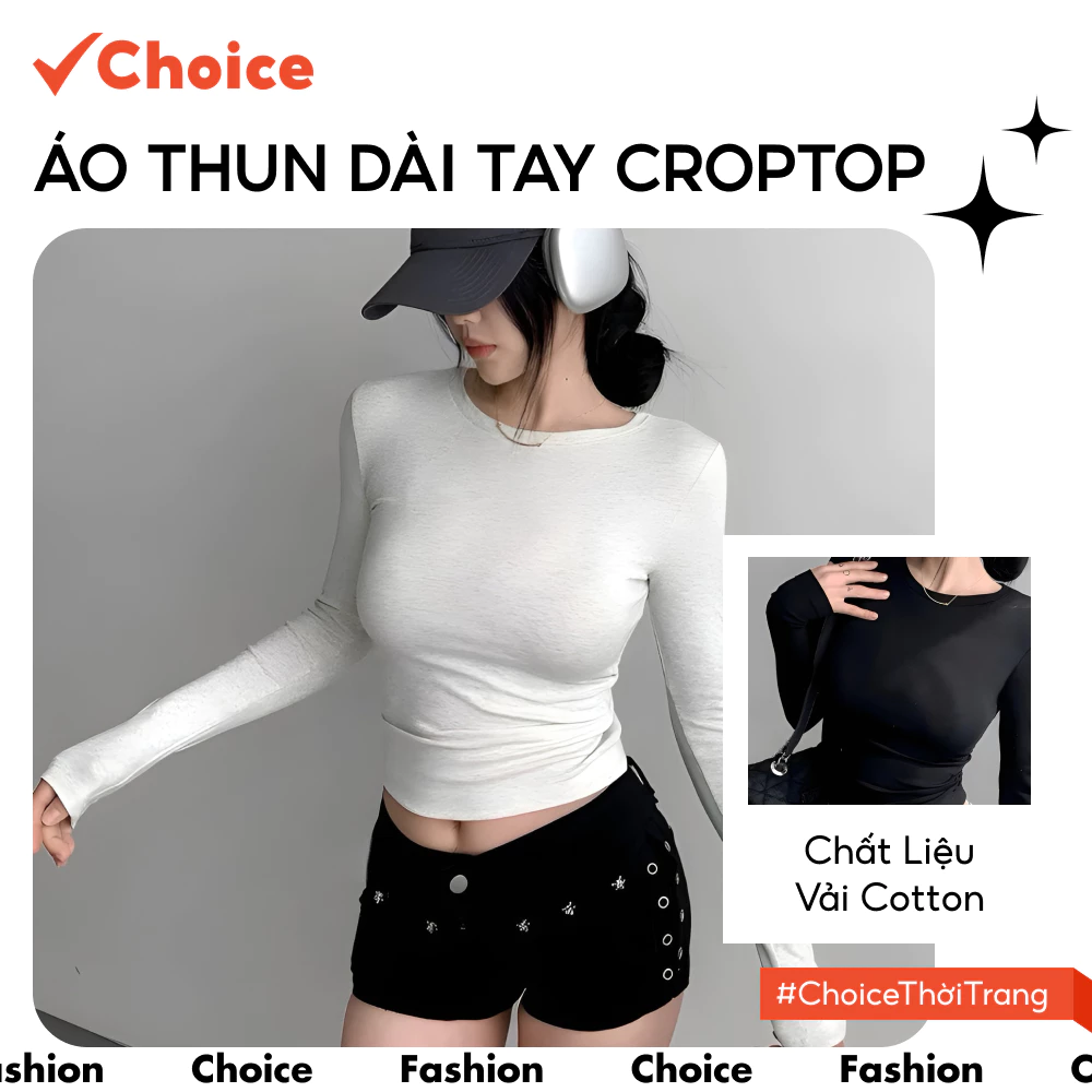 [Choice] Áo Thun Dài Tay Croptop FA1-0017-536 Ôm Fit Body, HT2025.45