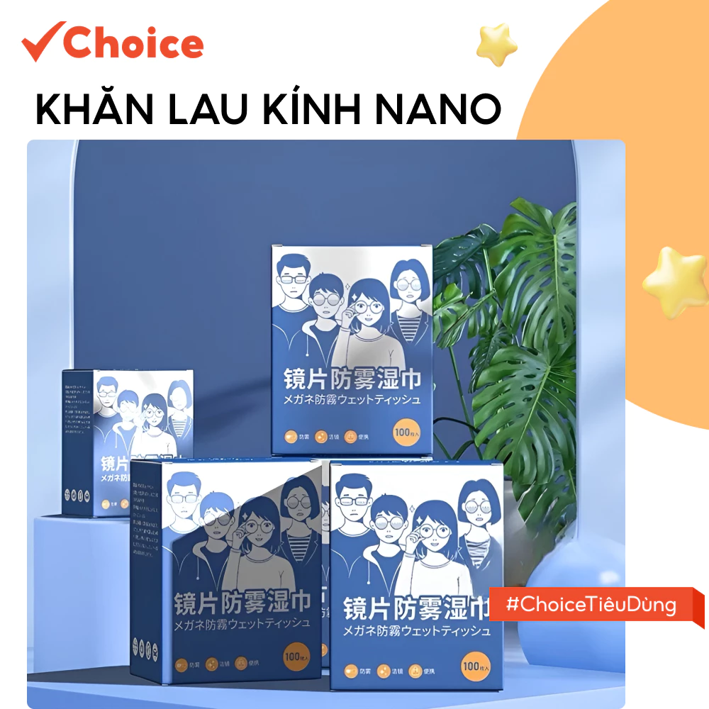 [Choice] Khăn Lau Kính Nano FS1-2925-195 Chống Bám Hơi Nước, Sạch Nhờn Vân Tay Bụi Bẩn Trên Mắt Kính ( Hộp 100c )