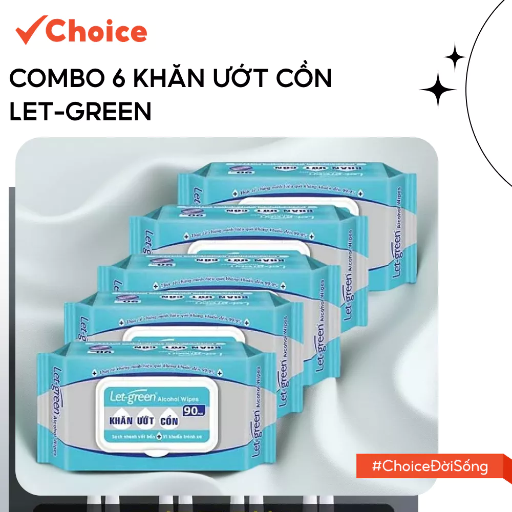 [Choice] Combo 6 Khăn Ướt Cồn LET-GREEN FM2-2461-6 50 Miếng/Bao