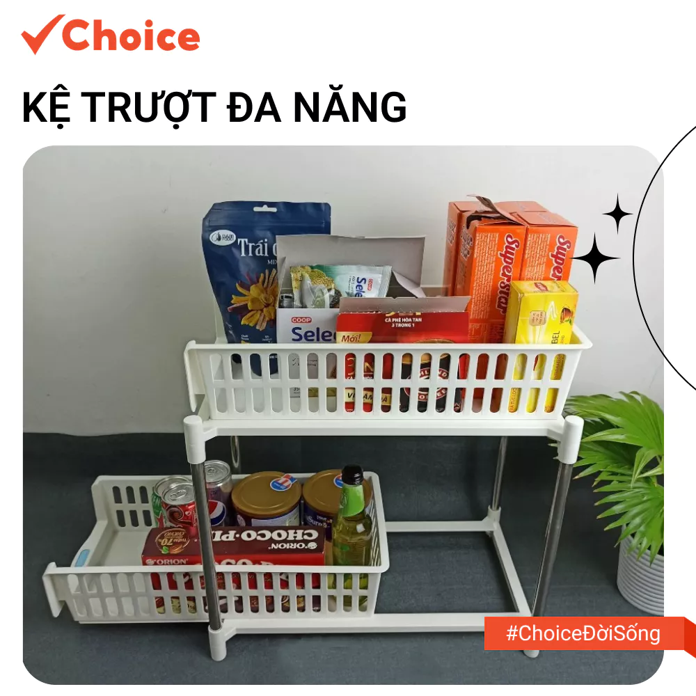 [Choice] Kệ trượt đa năng Inochi LS1-2620-782 đựng đồ 2 tầng cao cấp
