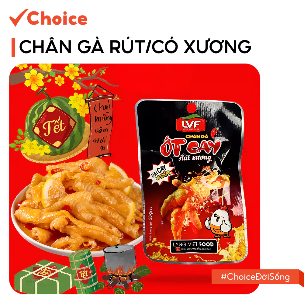 [New] [Choice] Chân Gà Rút/Có Xương Ủ Vị Ớt Cay LVF FM2-1481-133 Dai Giòn, Lạ Miệng