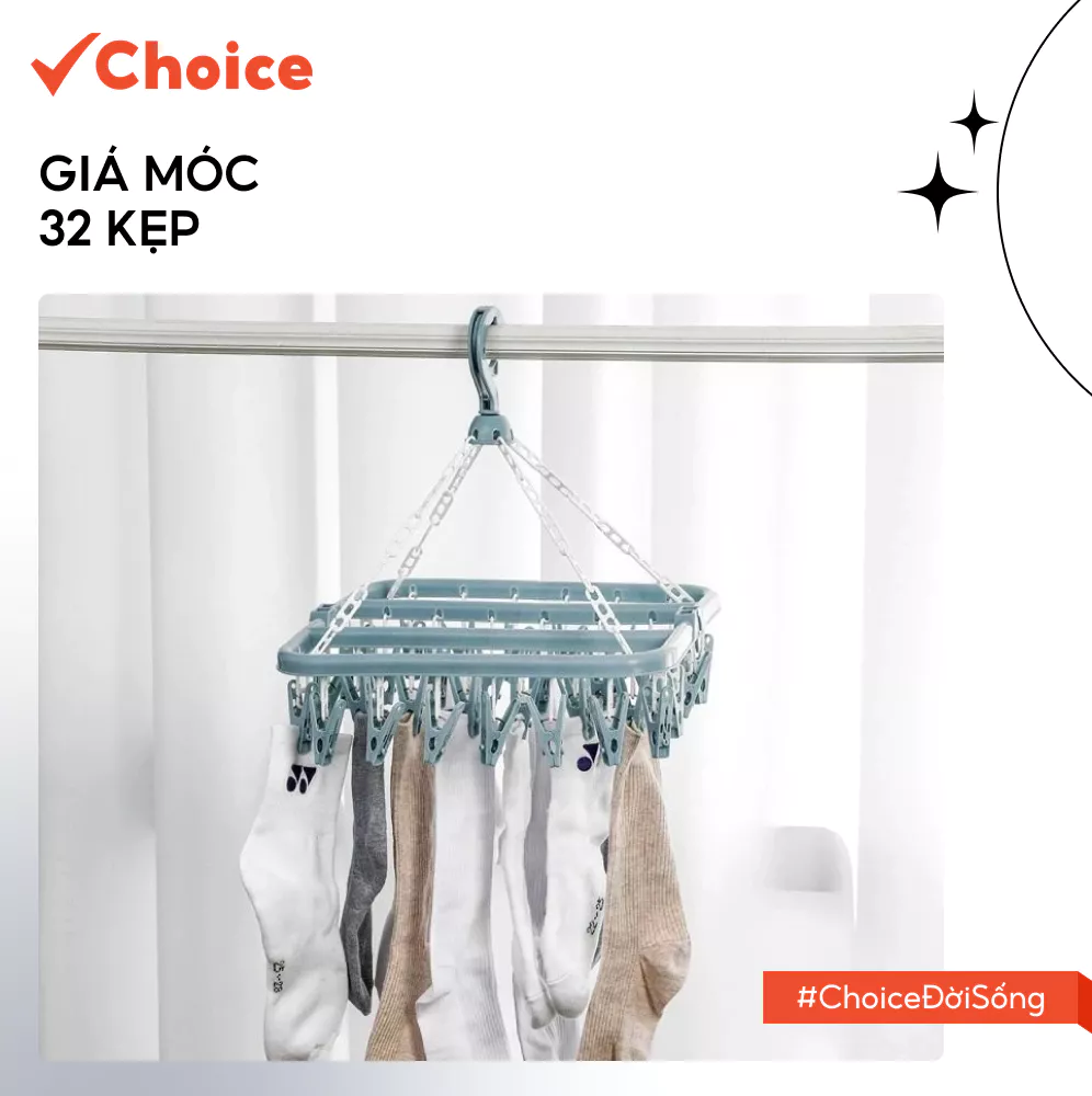 [New] [Choice] Giá Móc 32 Kẹp LS1-0660-1685 Treo Phơi Quần Áo Cho Bé Và Mẹ