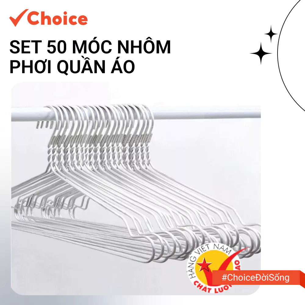 [Choice] [New] Set 50 móc nhôm LS1-0661-710 phơi quần áo người lớn và em bé