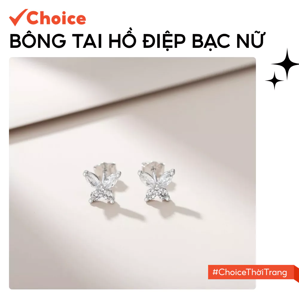 [Choice] Bông Tai Hồ Điệp Bạc Nữ FA2-2326-155 Cánh Hoa Xinh Xắn, B0422