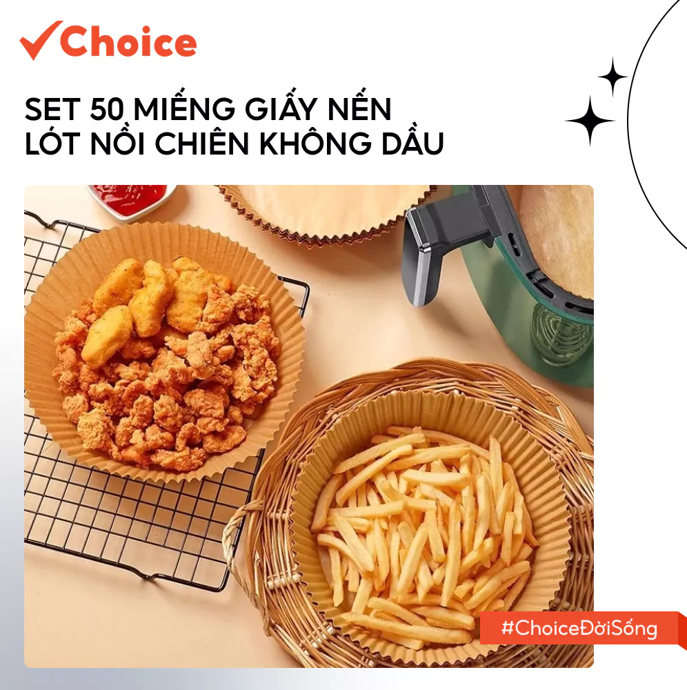 [New] [Choice] Set 50 Miếng Giấy Nến Lót Nồi Chiên Không Dầu LS1-0843-1462 Giảm Mỡ Bám Vào Nồi Chiên