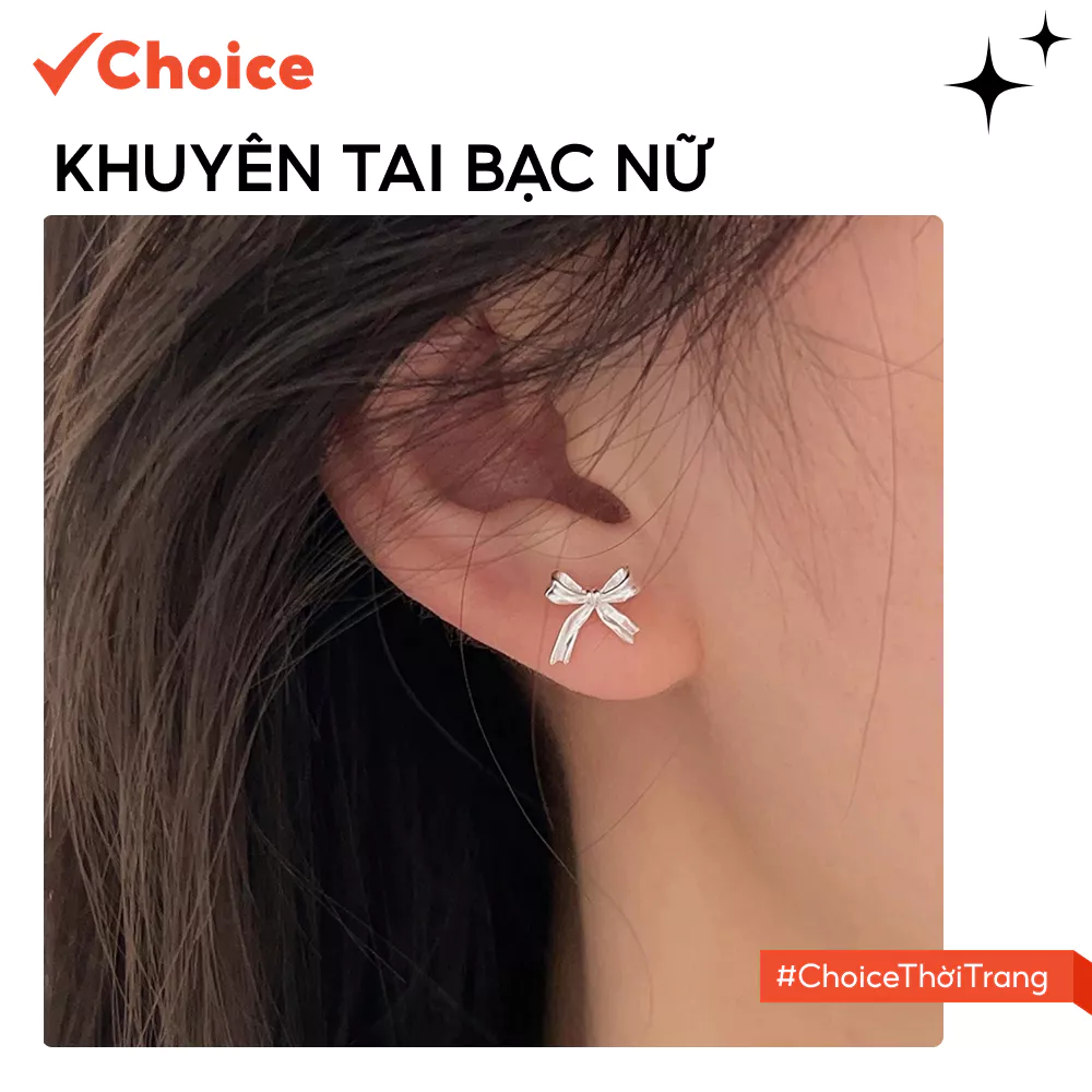 [Choice] Khuyên Tai Bạc Nữ FA2-2326-157 Nơ Trơn Phong Cách Minimalist B0407