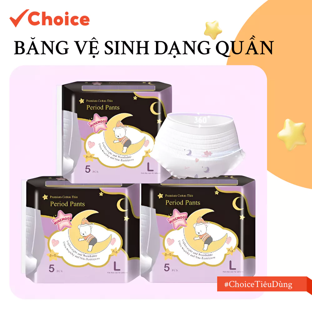 [Choice] Băng Vệ Sinh Dạng Quần Minemoon FM1-2565-1000, Ban Đêm, Size M/L/XL, Chống Tràn, 35–105kg