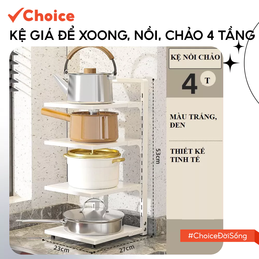 [Choice] Kệ Giá Để Xoong, Nồi, Chảo 4 Tầng LS1-2807-835 Có Thể Điều Chỉnh, Dùng Để Gầm, Góc Bếp