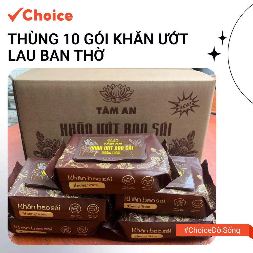 [Choice] Thùng 10 Gói Khăn Ướt FM2-0649-89 Lau Ban Thờ, 80 Tờ 1 Gói, Hương Trầm Cao Cấp