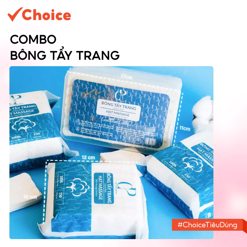 [New] [Choice] Combo Bông Tẩy Trang FM1-1906-2 Ép Định Hình, Không Xơ Rách, Hạt Massage Sạch Sâu