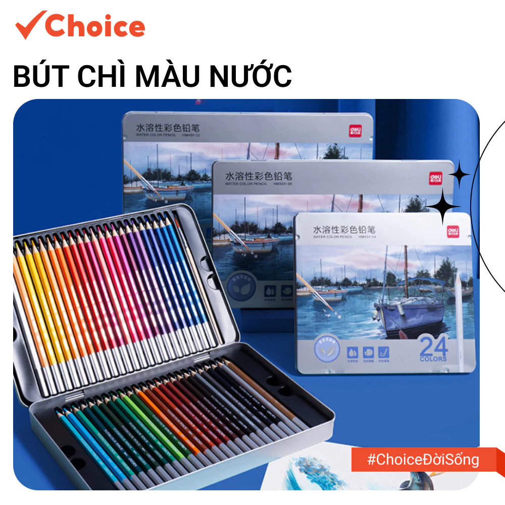 [Choice] Bút Chì Màu Gốc Dầu/ Nước 36 Cây Deli LS1-2100-1039 - Màu Tươi Sáng, Tô Vẽ Tranh Phác Thảo