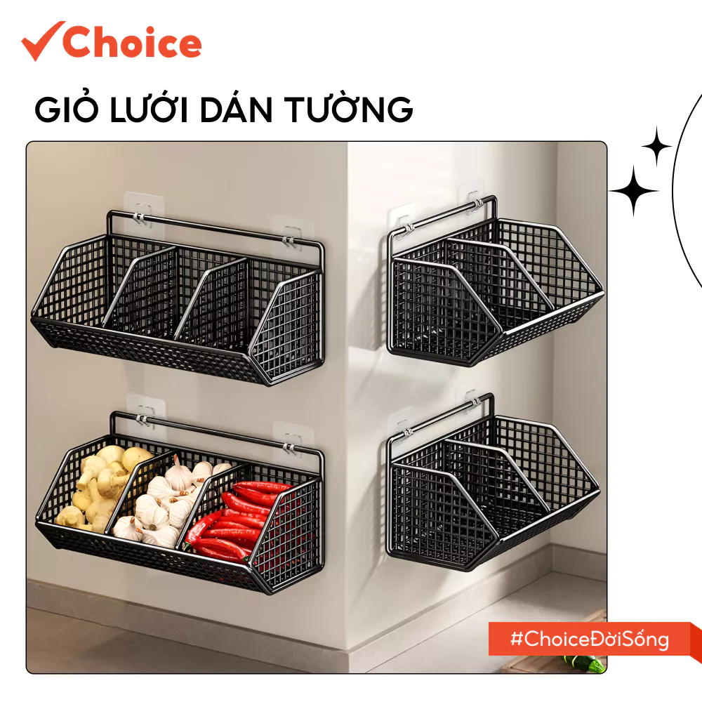 [Choice] Giỏ Lưới Dán Tường LS1-2807-853 Đựng Hành Tỏi, Gia Vị Khô