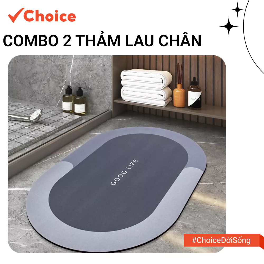 [Choice] Combo 2 Thảm Lau Chân LS1-2749-563 Siêu Thấm Hút Nước, Chống Trượt, Dày Dặn