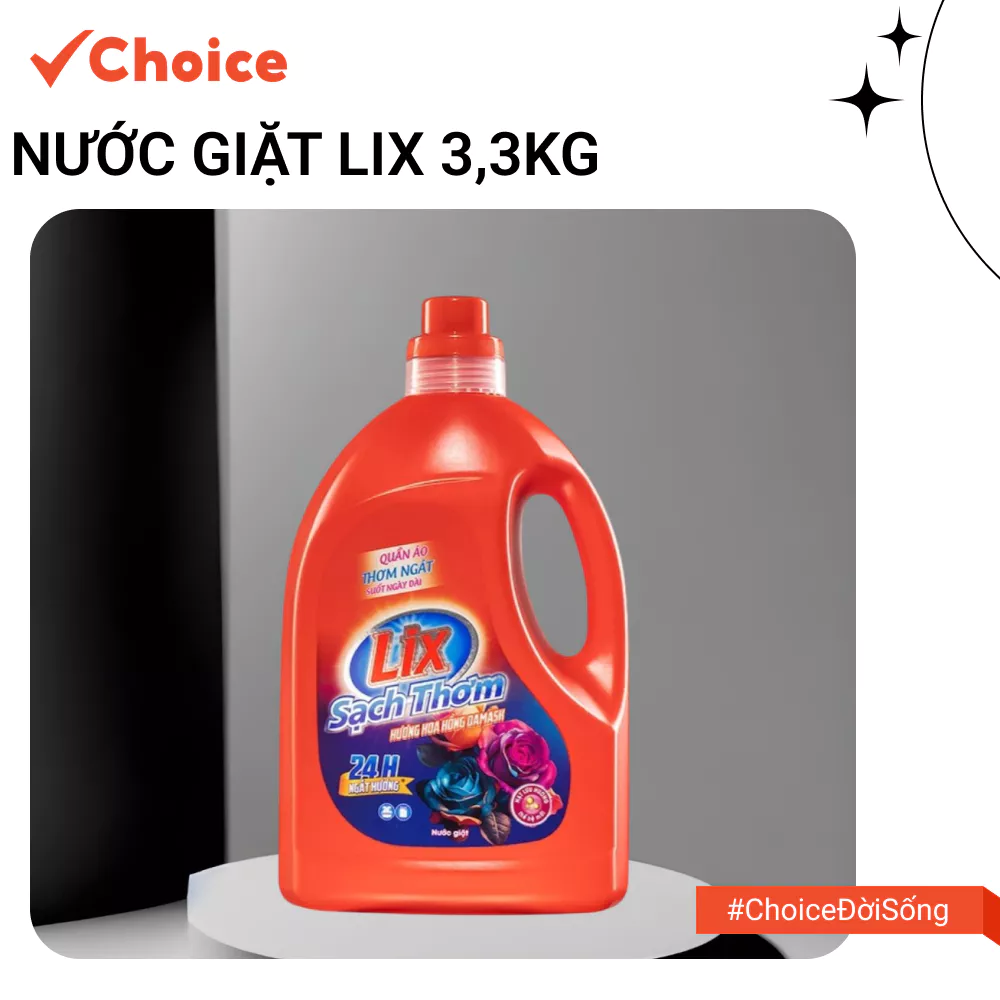 [CHOICE] NƯỚC GIẶT LIX FM2-0552-66 SẠCH THƠM, HƯƠNG HOA HỒNG DAMASK 3,3KG/C04