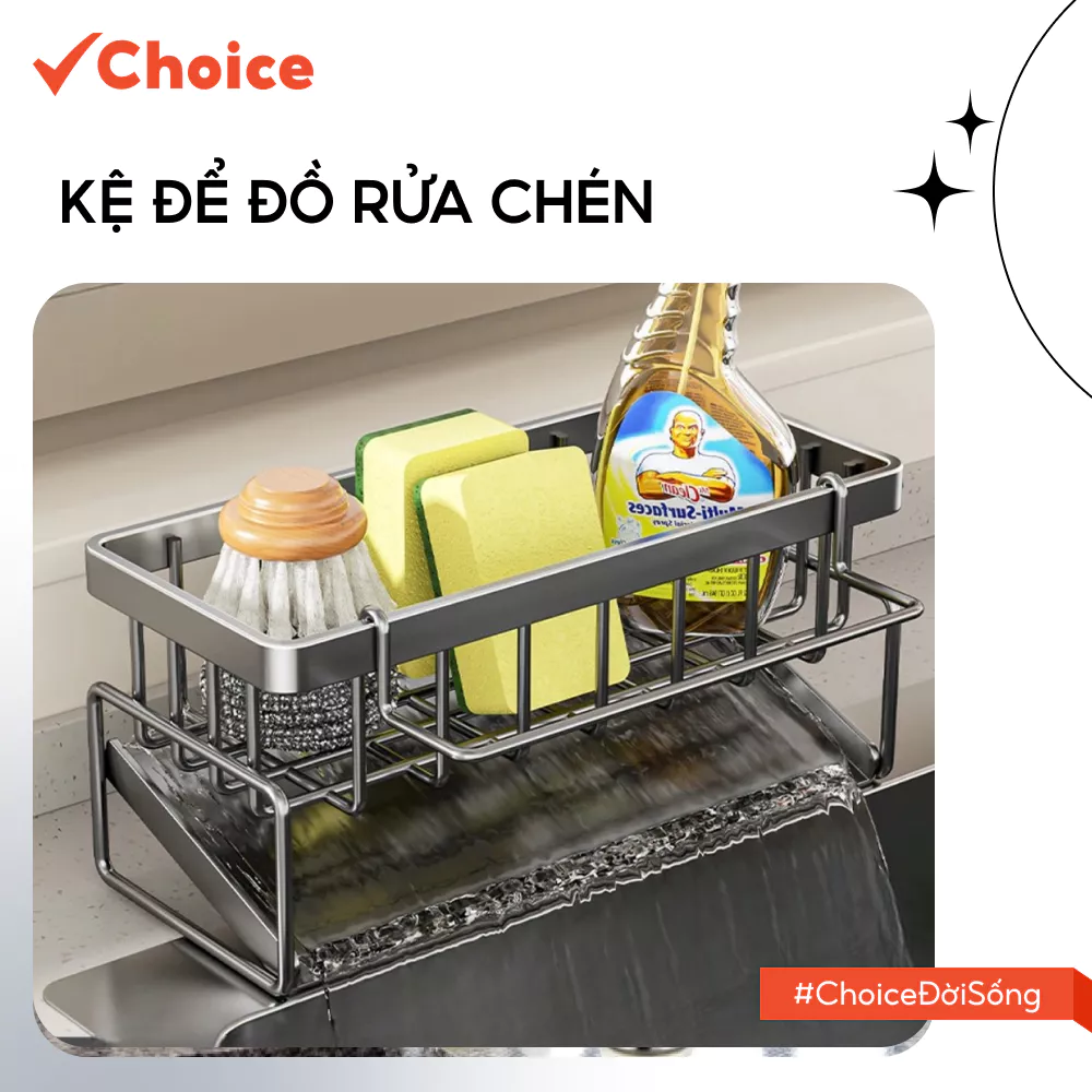 [Choice] Kệ Để Đồ Rửa Chén LS1-2807-857 Có Thanh Treo Khăn Dạng Lưới, Thoát Nước Nhanh Chóng