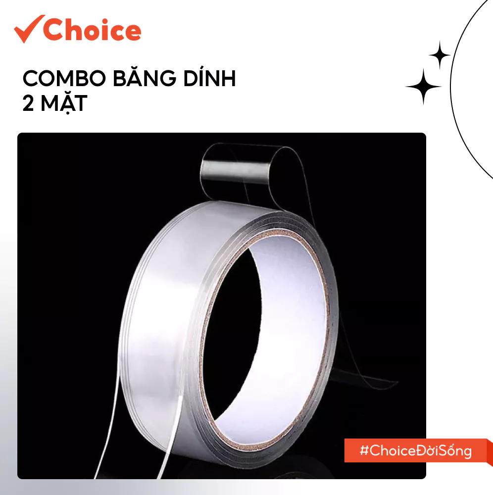 [Choice] Combo Băng Dính 2 Mặt Trong Suốt LS1-2749-562 Dán Tường Đa Năng, Nano Silicon, Dài 5m