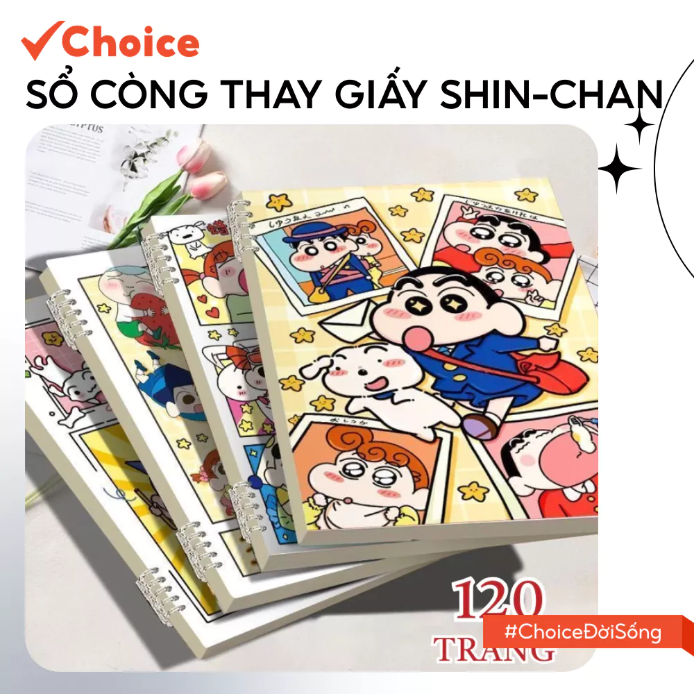 [Choice] Sổ Còng Thay Được Giấy Shin-Chan LS1-2715-4364 A5/B5, 120 Trang, Bìa Trong Suốt, Nhựa Dẻo