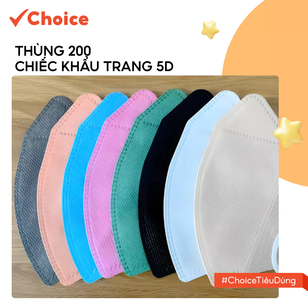 [Choice] Thùng 200 Chiếc Khẩu Trang 5d FM1-3001-1 - 3 Lớp Dày Dặn, Chống Tia Uv, Cao Cấp