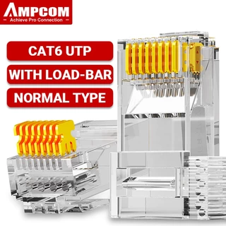 AMPCOM Đầu nối RJ45 CAT6 Modular Plug UTP Mạ Vàng 50μ, Đầu kẹp 8P8C cho cáp Ethernet, Dây cáp Ethernet hàng loạt - 30/50/100 chiếc