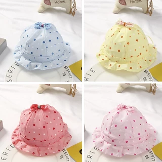 Mũ Tai Bèo Vải Cotton Mỏng Phối Ren Chấm Bi Mềm Mại Thời Trang Xuân Hè Cho Bé Sơ Sinh