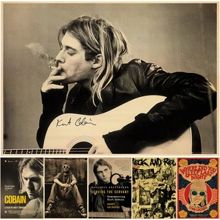 Ca sĩ kurt cobain áp phích rock and roll âm nhạc retro kraft áp phích giấy tự làm phòng cổ điển quán cà phê trang trí nội thất quà tặng nghệ thuật tranh tường