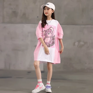 Đầm bé gái Familylove Kids - Đầm trẻ em cho bé gái hình chú Gấu dễ thương Cotton 100 phối Hồng Trắng - Size từ 8-55kg