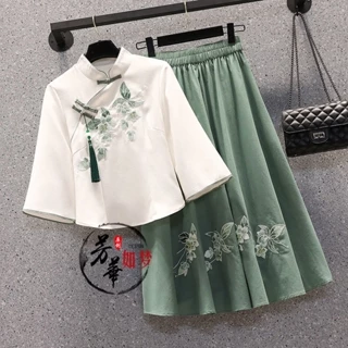 Bộ Áo + Chân Váy Thêu Họa Tiết Phong Cách Trung Hoa Thời Trang Cho Nữ 12.19