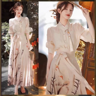 Phong Cách Trung Hoa Mới Phong Cách Trung Hoa Quần Áo Nữ Cải Tiến Hanfu Retro Cô Gái Ôm Hơn Nhìn Di Sản Cổ Điển Ngựa Mặt Váy Mỏng Phù Hợp Với 1.17