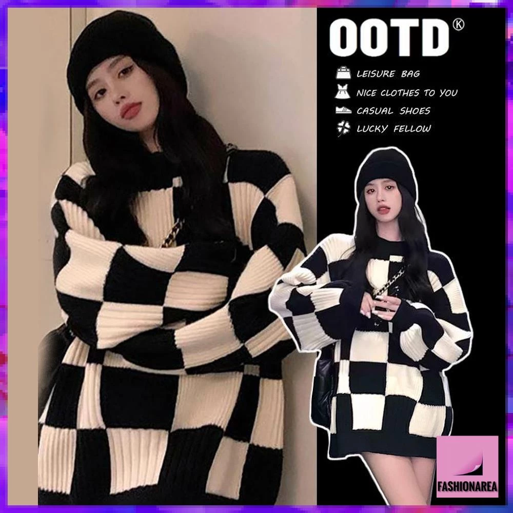 Áo sweater Kẻ Caro Đen Cao Cấp Phong Cách Thu Đông 2023